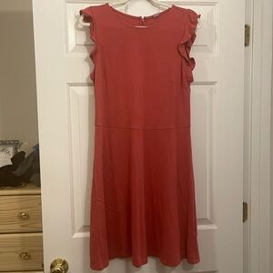 Elegant Dark Coral Ruffle Sleeve Dress